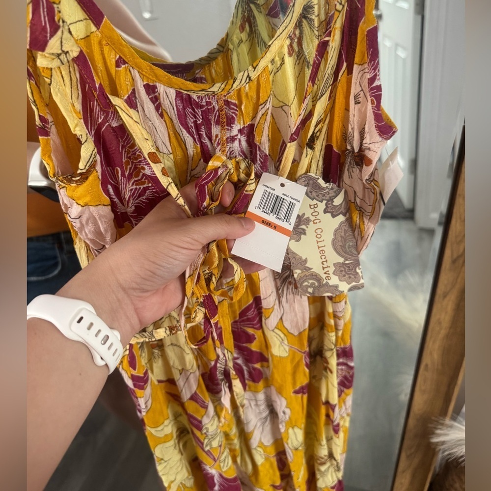 BNWT Band Of Gypsies Euphoria Gold Floral Wide Leg Jumpsuit Women’s Size Small - Picture 7 of 7